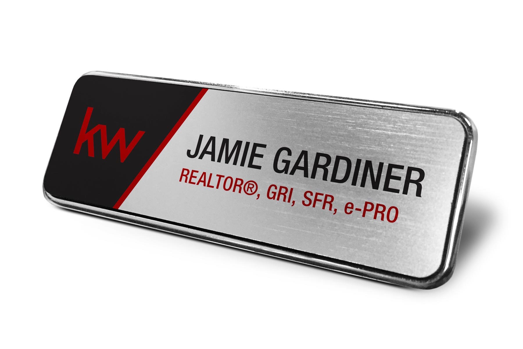 Framed Name Tag - Black/Red 1x3 Geo Name Tag