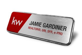 Framed Name Tag - Red/Silver 1x3 Geo Name Tag