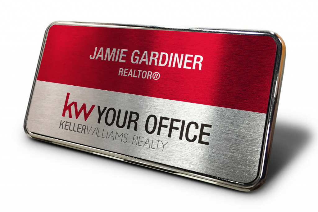 Framed Name Tag - Red/Silver 1.5x3