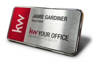 Framed Name Tag - Red/Silver Block 1.5x3