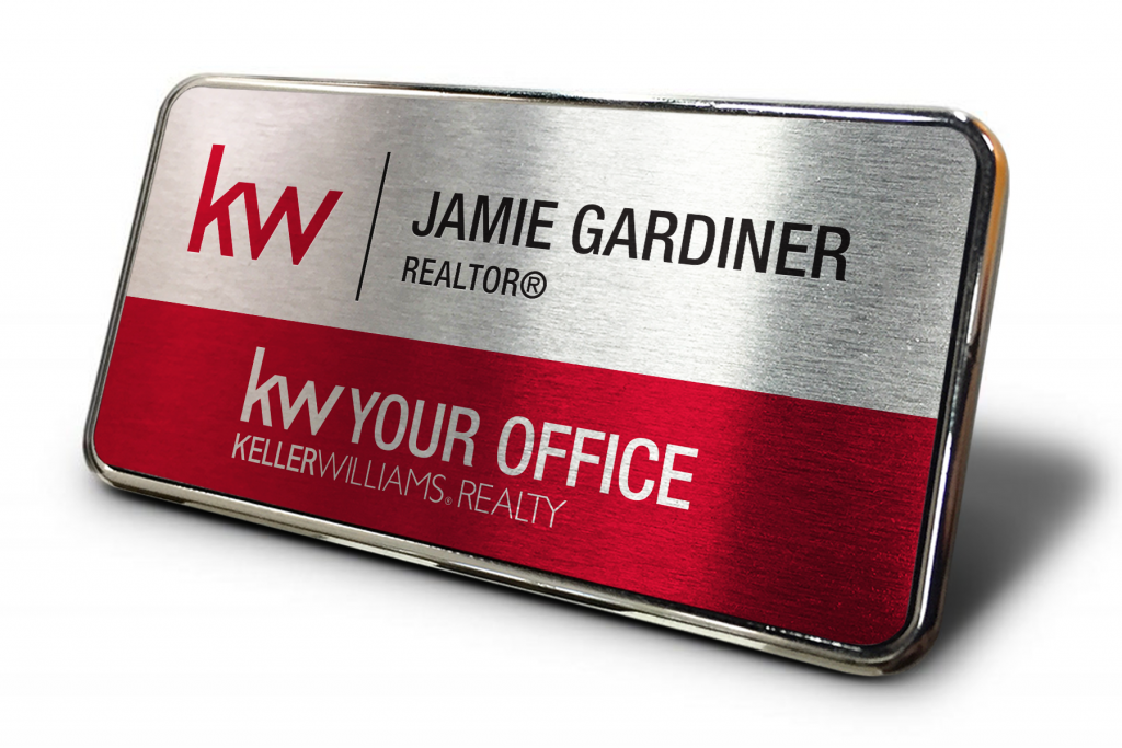 Framed Name Tag - Silver/Red 1.5x3