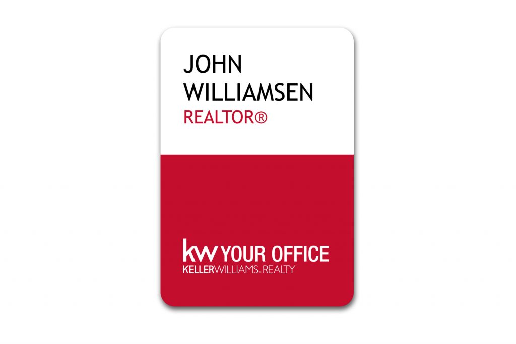 White/Red Split Name Tag (Vertical)
