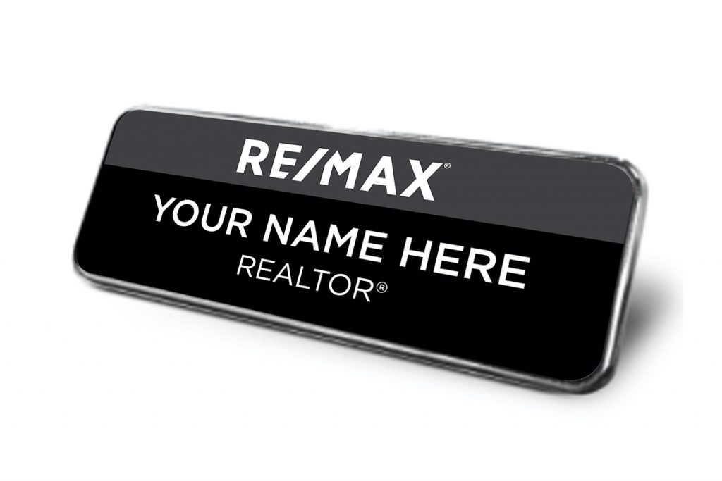 Framed Name Tag - Black/Silver RE/MAX 1x3 Name Tag