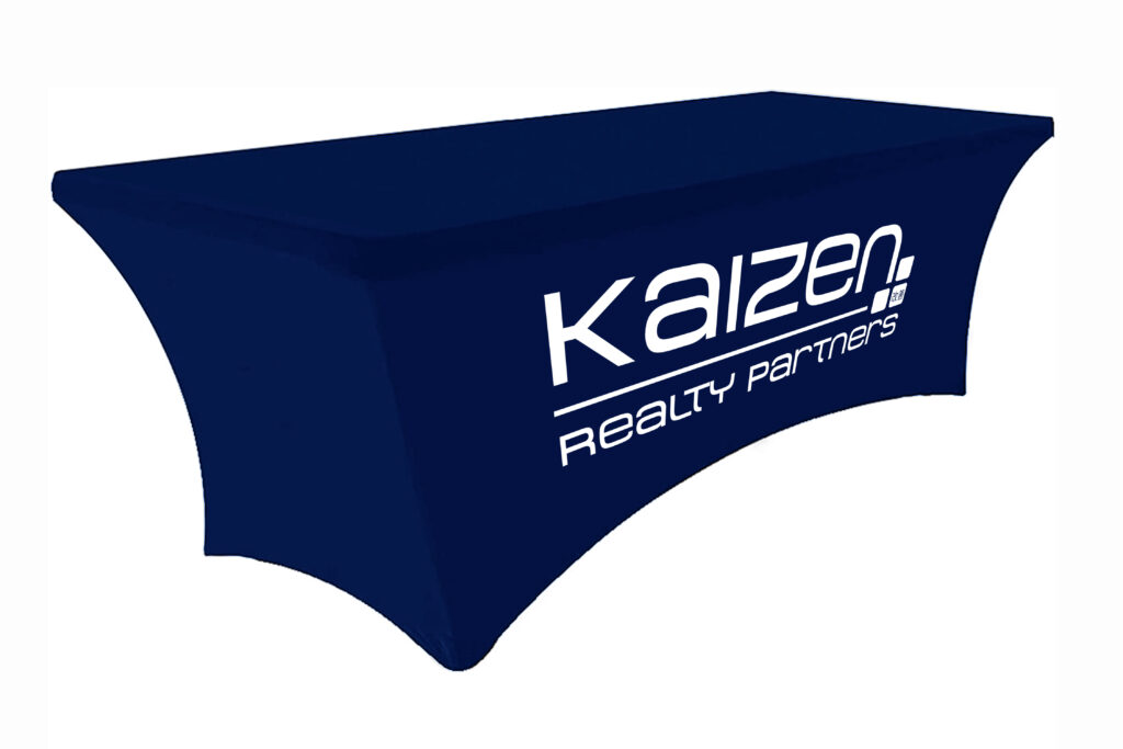 Kaizen Realty Partners | 6 ft. Stretch Table Throw 3-sided with Custom Print (Blue)
