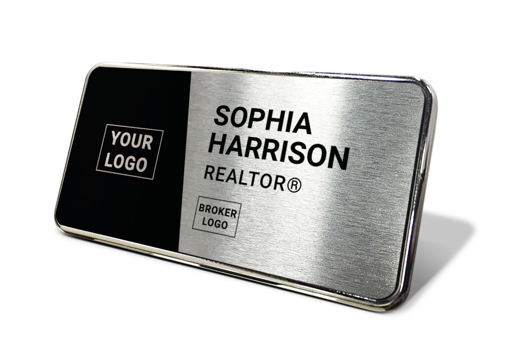 1.5x3 Black/Silver Geometric Name Tag - Generic Store