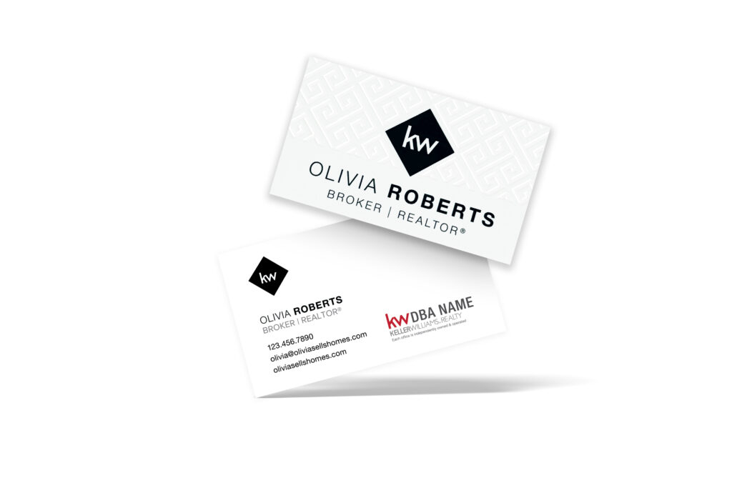 Horizontal Spot UV White/Black w/ Half Line Pattern Back KW Business Card