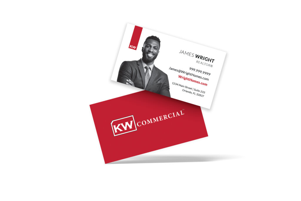 Horizontal White/Red KW Commercial Business Card w/ Headshot