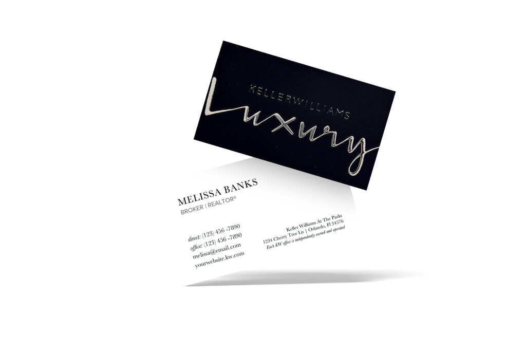 Horizontal Simple Black White Spot UV and Foil Back KW Business Card