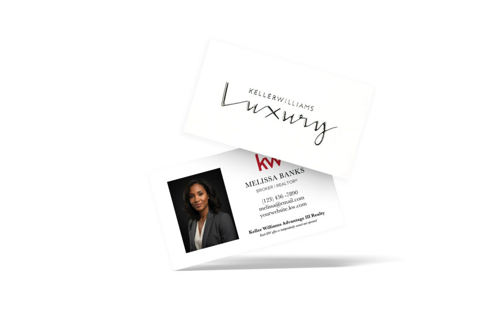 Horizontal All White Foil Logo with Photo KW Luxury Business Card
