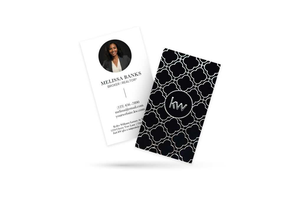 Vertical Black White Clover Foil Back KW Business Card